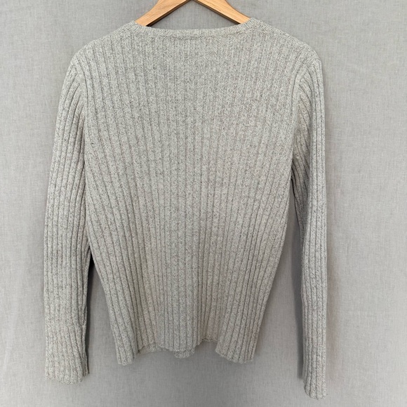 Lauren Ralph Lauren | Ribbed V-Neck Sweater | Silk Linen Cotton Blend - Picture 3 of 11